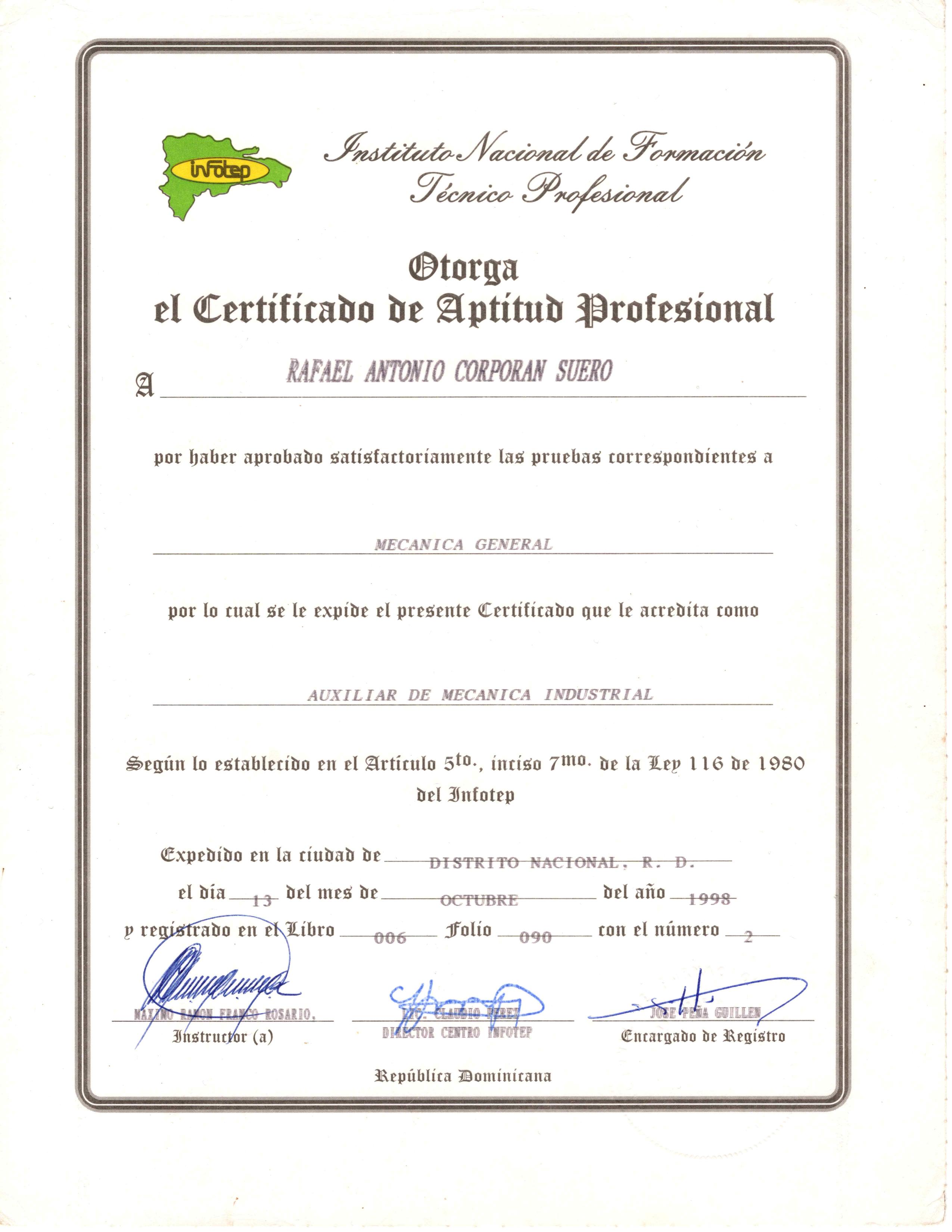 Industrial Mechanics Assistant Certificate