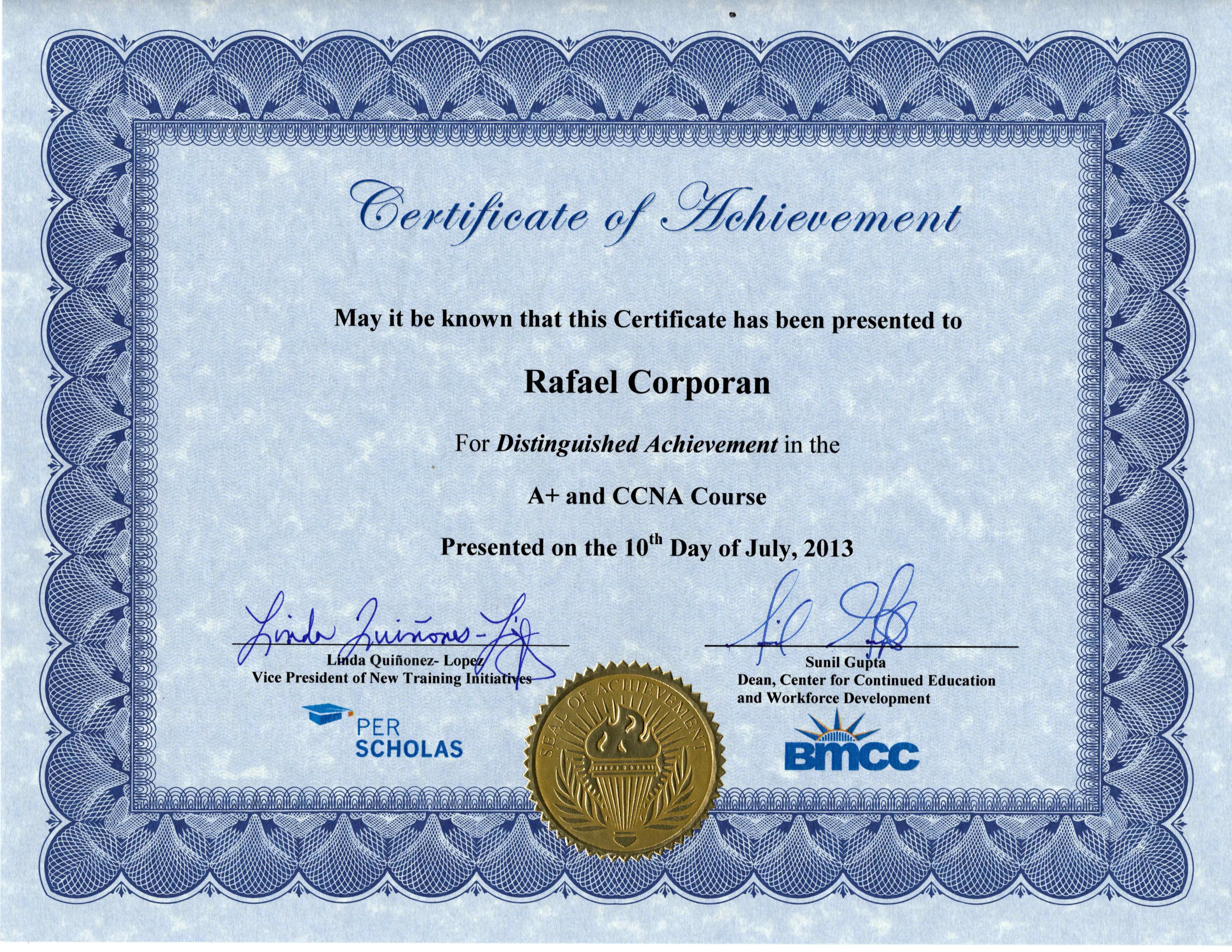 A+ and CCNA Course Completion